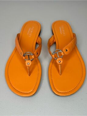 Talbots Orange Leather Thong Sandals Women’s Size 9 Silver Logo Hardware